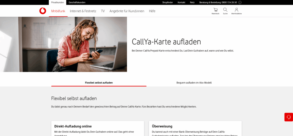 Vodafone CallYa Karte mit Guthaben aufladen
