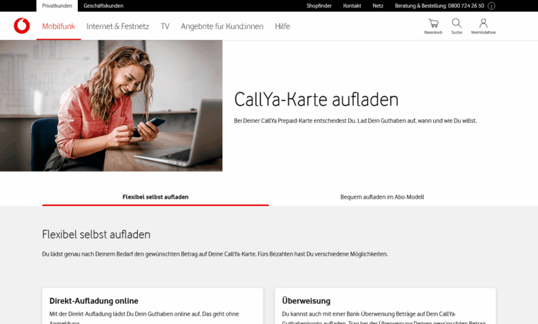 Vodafone CallYa Karte mit Guthaben aufladen