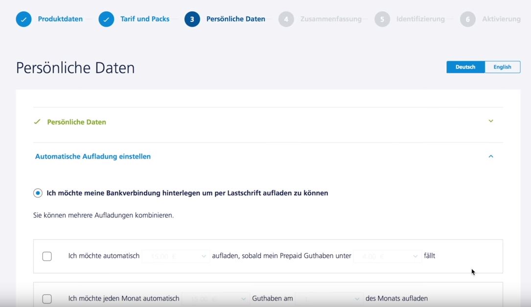 automatische Aufladung voreinstellen
