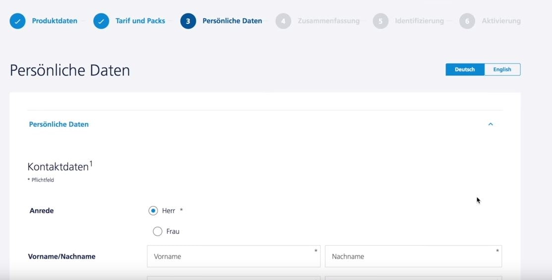 persönliche Daten eingeben