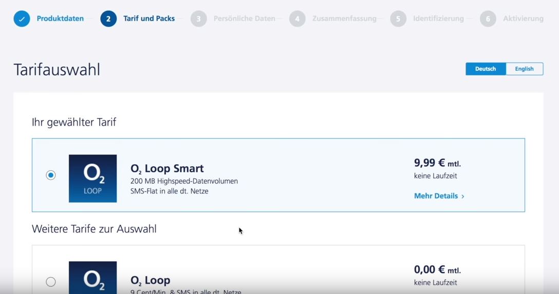 o2 Prepaid Tarifauswahl