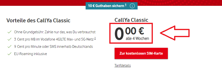 Kosten für eine Vodafone SIM-Karte