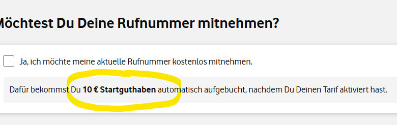 10 € Bonus bei Rufnummernmitnahme zu Vodafone CallYa