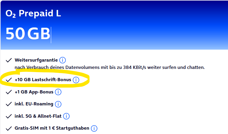 o2 Prepaid Aktion: Bis zu 10 GB extra Datenvolumen via Lastschrift-Bonus
