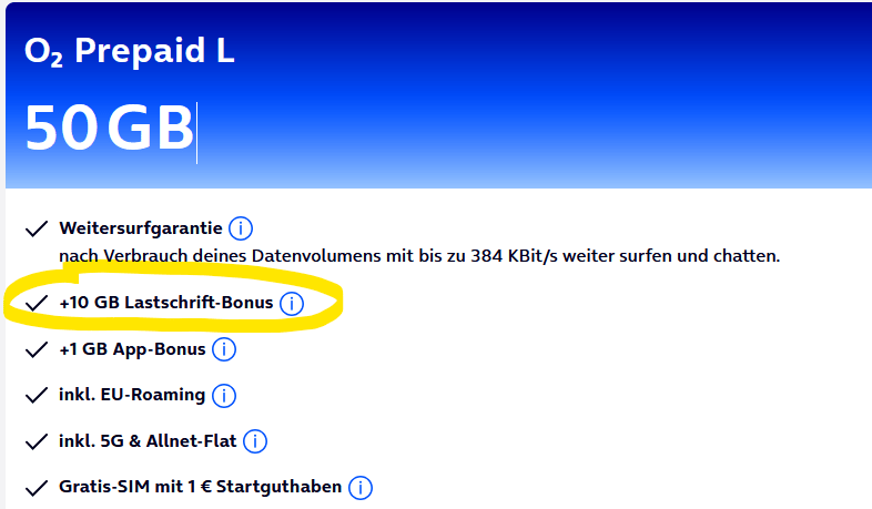 o2 Prepaid Lastschrift-Bonus Aktion: Bis zu 10 GB extra Datenvolumen