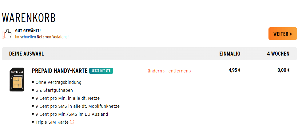 otelo Prepaid Handy-Karte rechnerisch kostenlos bestellen