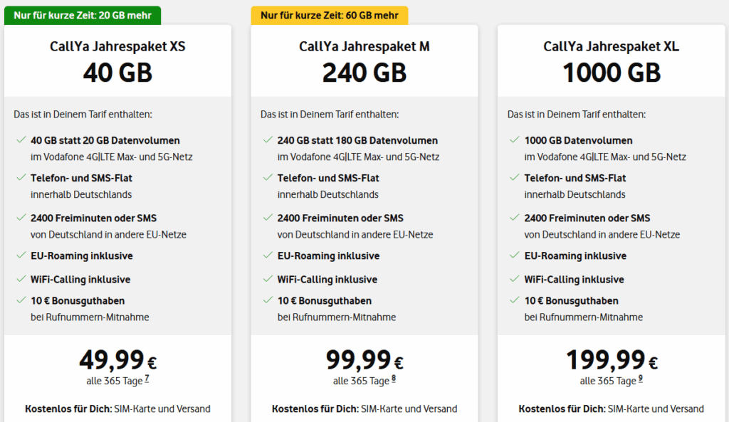 Vodafone CallYa Jahrestarife (2026): Einmal zahlen, 365 Tage Ruhe (+ Extra-Daten Aktion!)