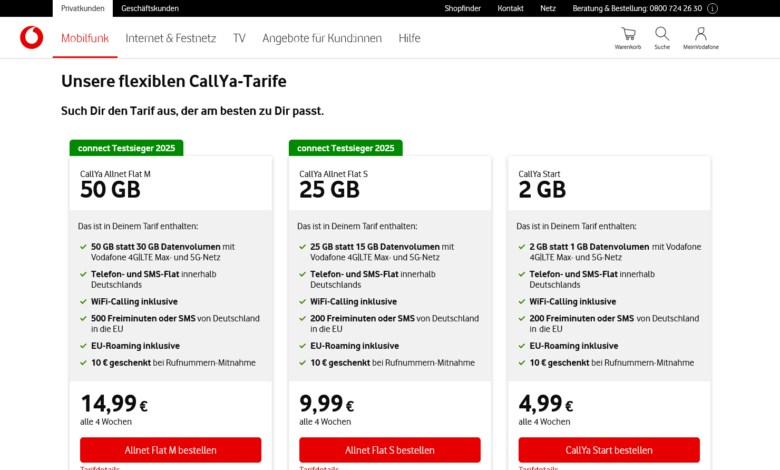Vodafone CallYa Jahrestarife (2026): Einmal zahlen, 365 Tage Ruhe (+ Extra-Daten Aktion!)