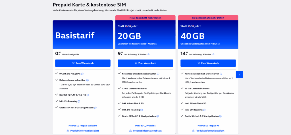 o2 Prepaid Tarife 2026 im Überblick